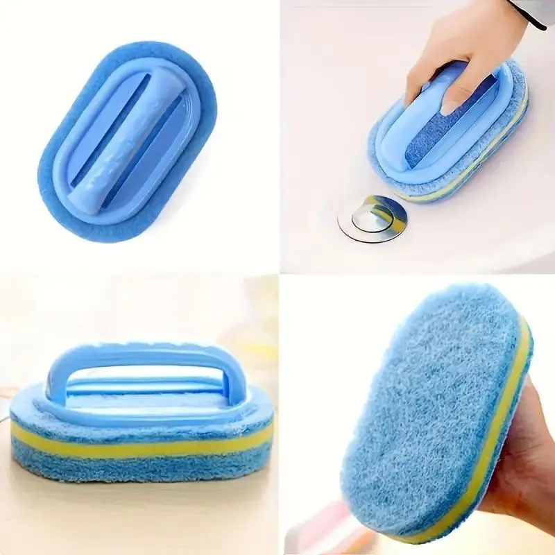 Shower Scrubber (2 Colors)/Ergonomic Handheld Sponge Scrubber, Dual-Tone Design/Multifunctional Manual Cleaning Brush for Bathtubs, Kitchen, Bathroom, Etc./Ideal for Cleaning Tiles, Pots, And Stains, Bathroom Additions