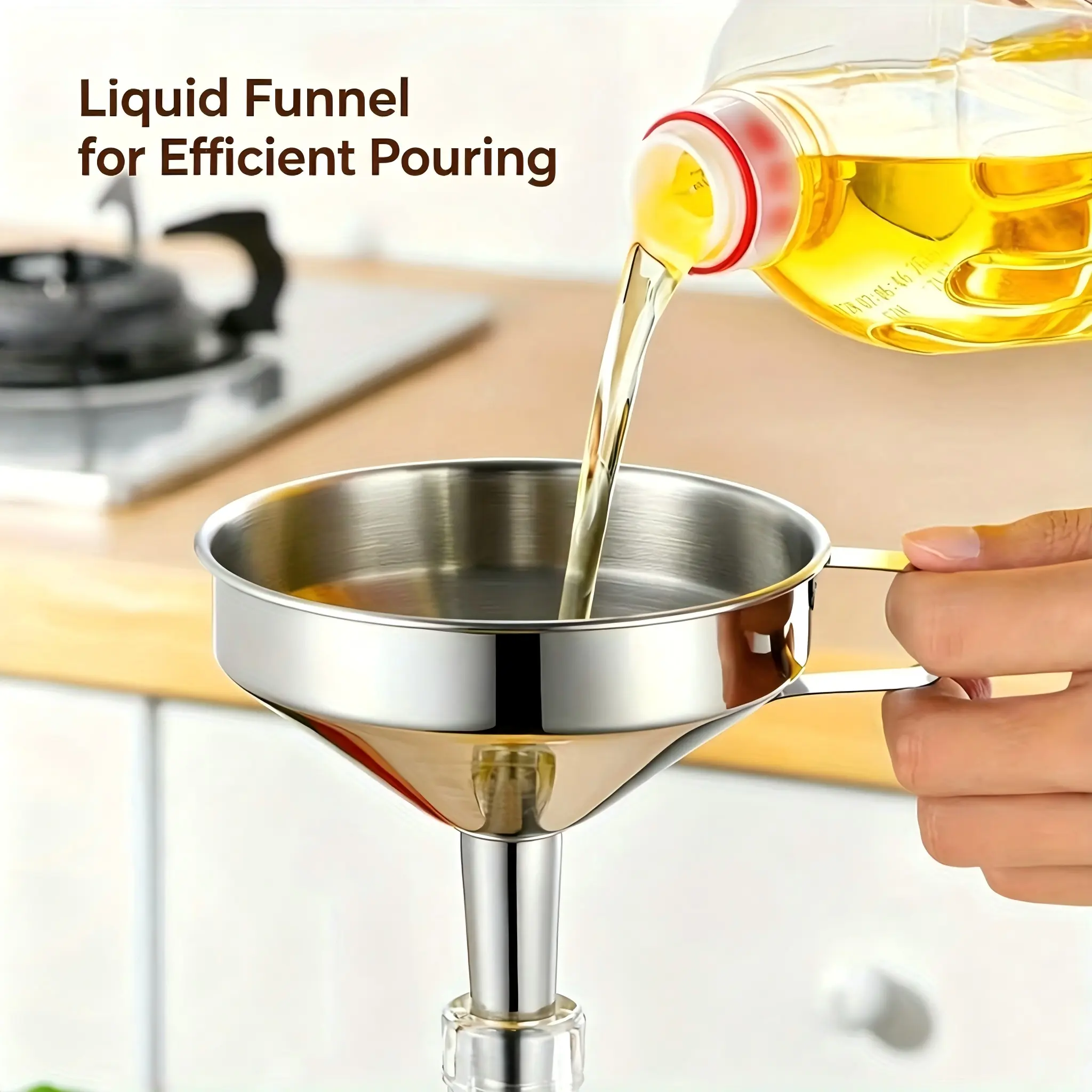 Stainless Steel Kitchen Funnel with Removable Strainer, Food Grade Filter Funnel for Oil, Liquid, Dry Ingredients, Spill-Free Pouring Gadget