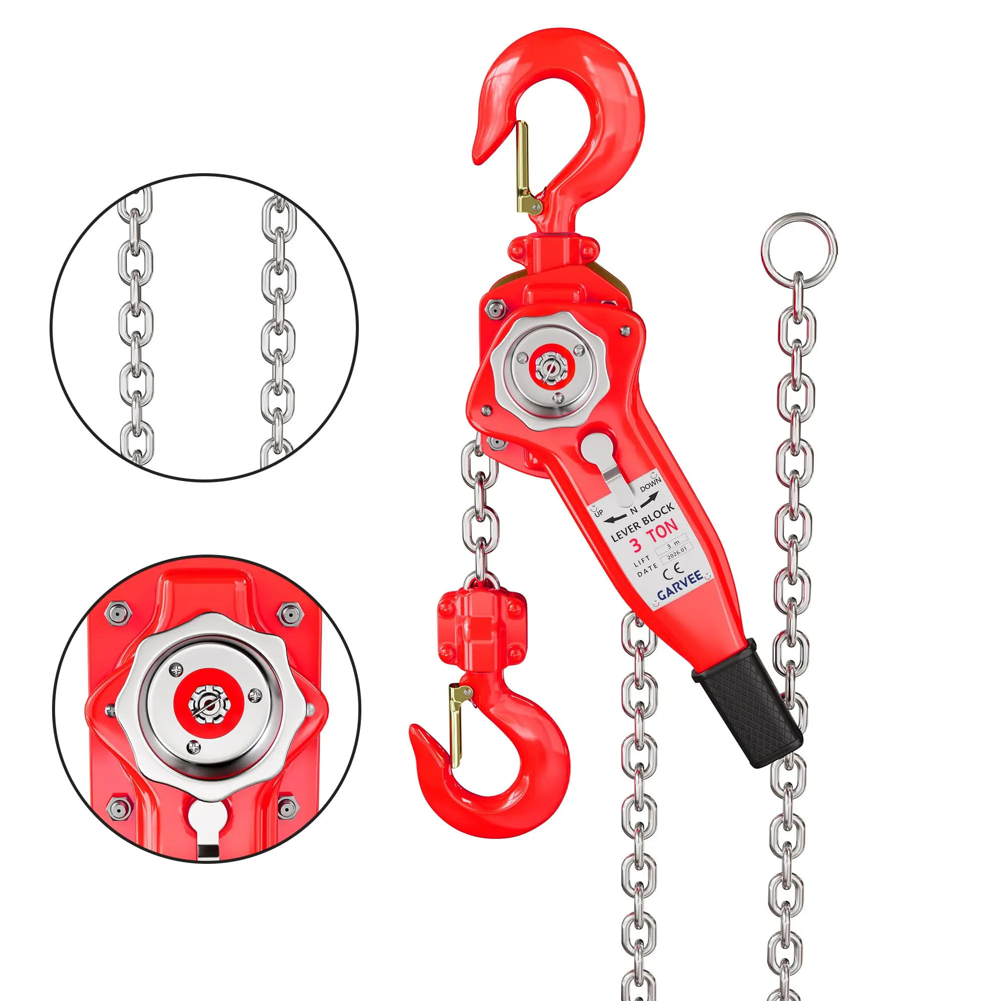 GARVEE Heavy Duty Manual Lever Chain Hoist – G80 Galvanized Steel Chain, Weston Double Pawl Brake, 360° Swivel Hook – 3/4 Ton to 3 Ton Capacity, 10-20 ft Lift – Industrial Lifting for Construction, Warehouse, Factory, Garage, Dock – Reliable & Safe!