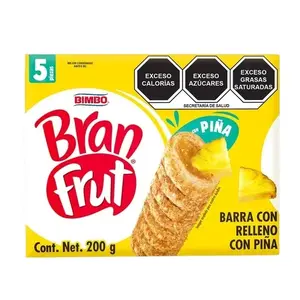 Barras Bimbo Bran Frut con relleno de piña o fresa 200 grams. Pineapple and Strawberry filled fruit bars.