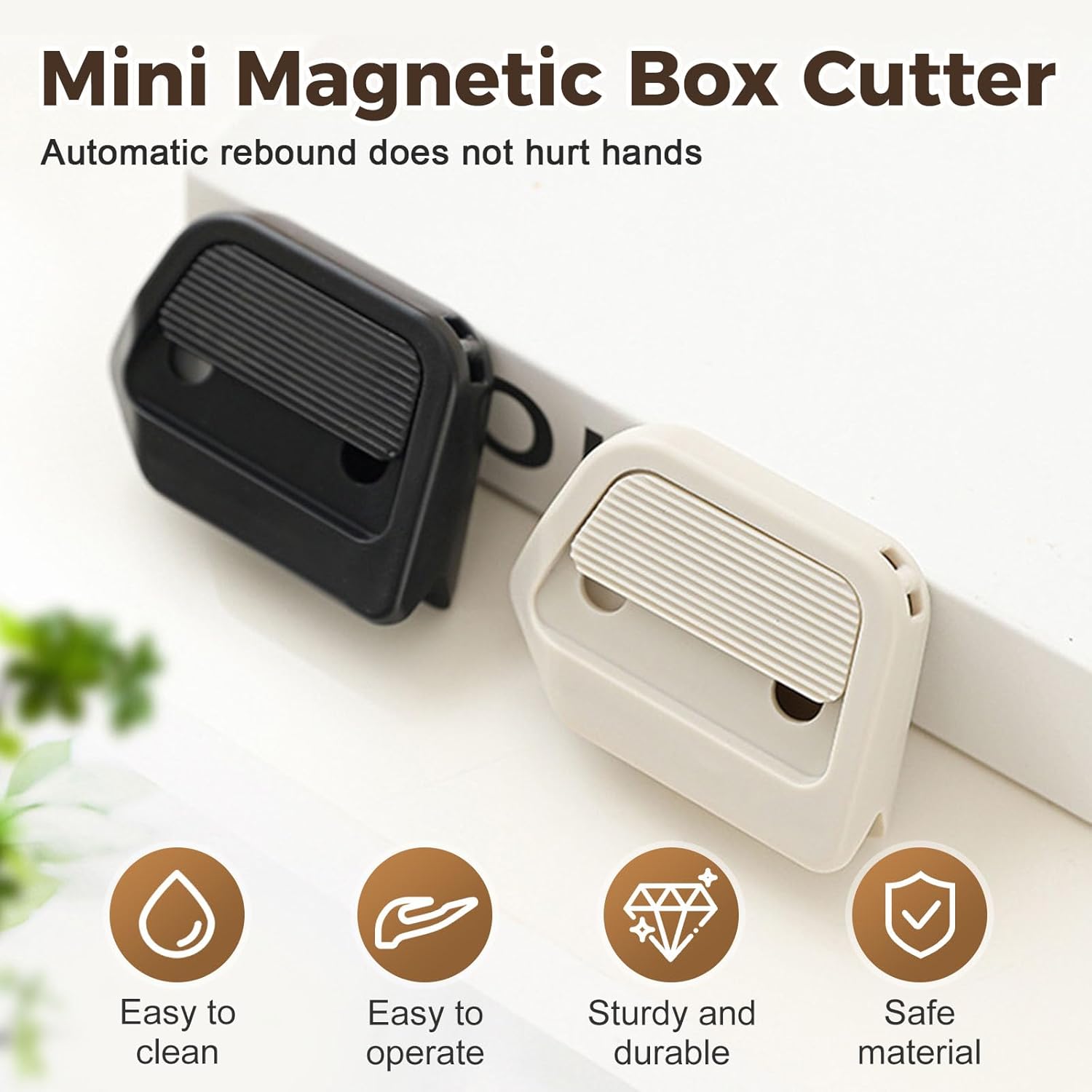 Portable Magnetic Ceramic Box Cutter Safe Retractable Utility Knife 7mm Sharp Blade, Rust Resistant Package Opener for Home Office Warehouse