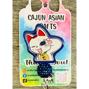 Anime Cat Granny Inspired Badge Reel/ID Clip Retractable-(Alligator, Belt, MRI Safe, Carabiner Clips) & Non-Retractable Clips