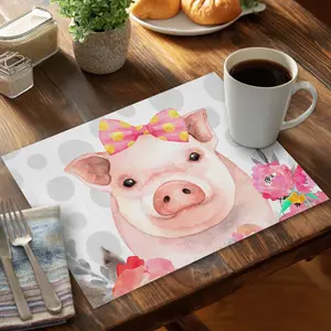 Begin Home Decor CPPM14186JEFPE 14 x 18 in. Pretty Pig Pink Bedroom Placemat - Polyester Home Decor
