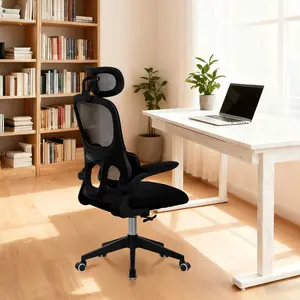 Big and Tall Black High-Back Ergonomic Office Chair - Mesh Desk Chair with Wheels, 3D Headrest, Lumbar Support, Tilt Function, Swivel Rolling for Task, Home Office Use
