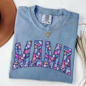 Comfort Colors mama tee with floral design, trendy spring mom shirt, perfect for pregnancy reveal, new moms, and stylish everyday wear