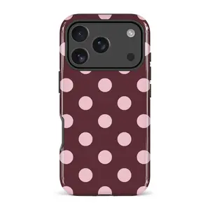 Pink Polka Dot Fashion Phone Case Burgundy And Pink Polka Dot Phone Case Shock-Proof Phone Case, Compatible With IPhone 17/16/15/14/13/12/11 Pro Max/Pro Plus/12 Mini/13 Mini, Suitable For Galaxy S26 S25 S24 S23 S22 S21 Plus Ultra Phone Case.,International