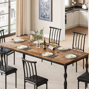 Garvee Dining Table for 6 People | Industrial Design with Wooden Frame and Metal Legs | Long Table with Mortise and Tenon Joint | For Kitchen, Office, or Living Room