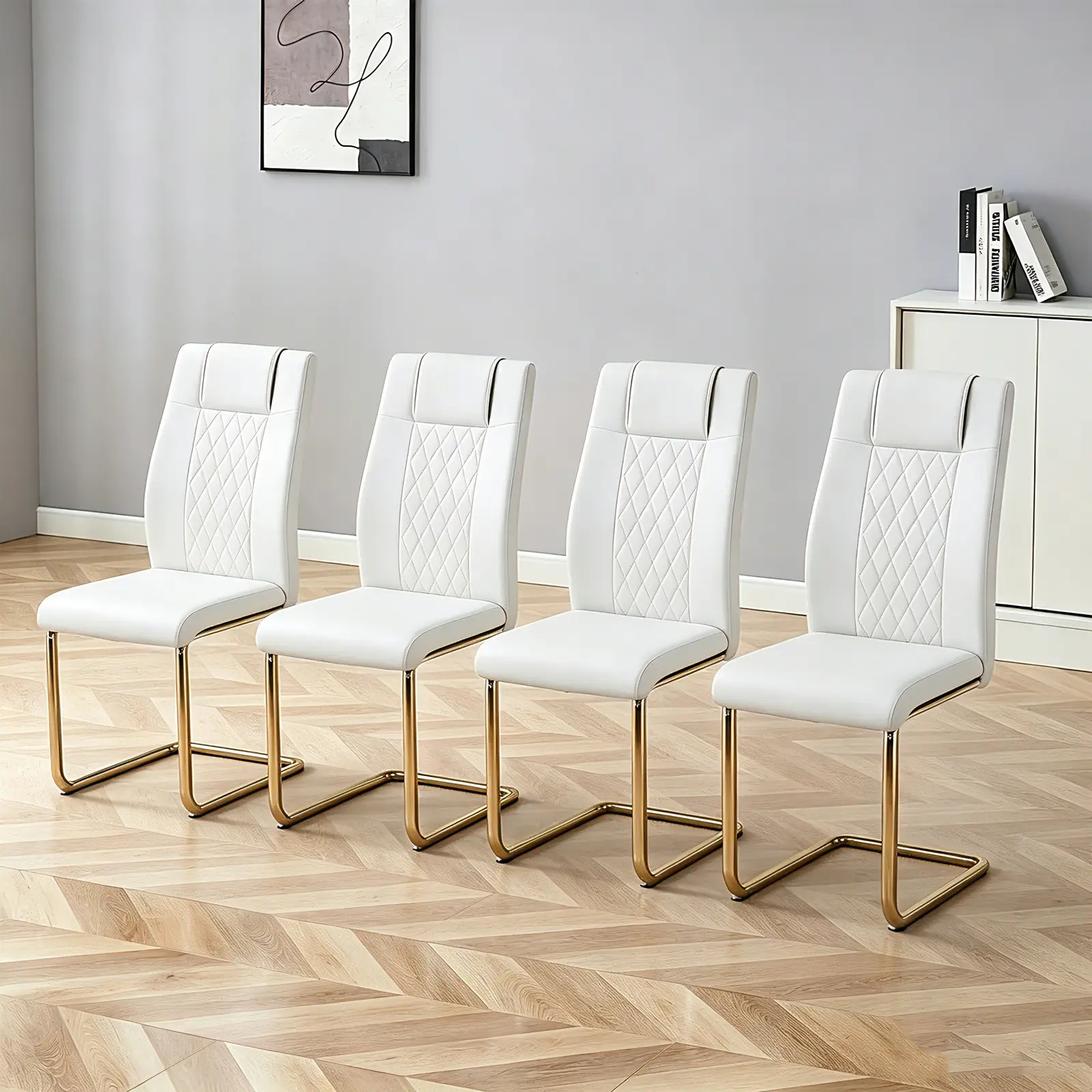 Dining Chairs Set 4/6, High Back White Kitchen Chairs,Waterproof Faux Leather Dinner Chairs with Upholstered Seat,Armless Side Chair with Chrome Plate Metal Legs for Kitchen Dining Room