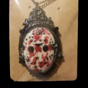 Jason Voorhees inspired bloody ski mask cameo pendant necklace