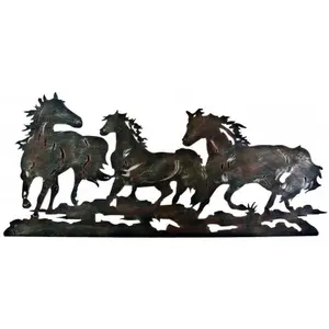 212 MAIN Metal Silhouette Running Horses Wall Hanging - DLC 12850, Metal-Constructed Hangable Art, Artistic Room Decoration, 12x0.1x27.25 in