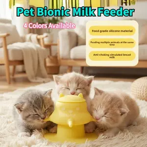 Pet Bionic Milk Feeder with 4 Soft Nipples, Silicone Suction Cup Anti-Tip Design, Feeding Supplies for Kittens Puppies Rabbits & Small Newborn Pets