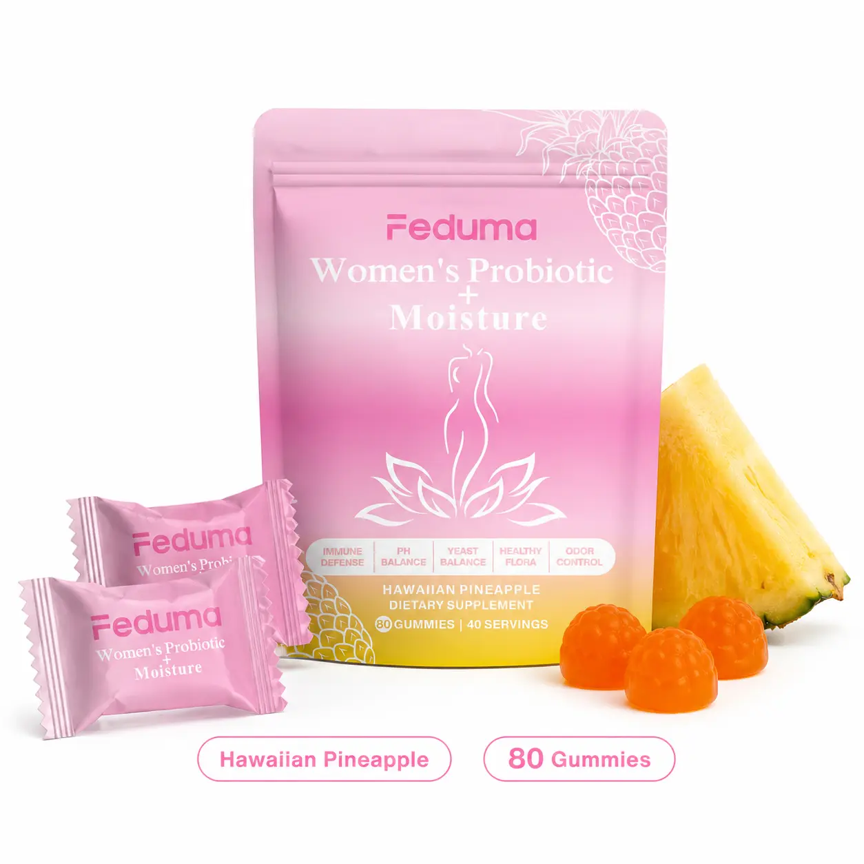 Women’s Probiotic + Moisture Gummies | Feminine Wellness Support | pH Balance | Healthy Flora | 40 Servings