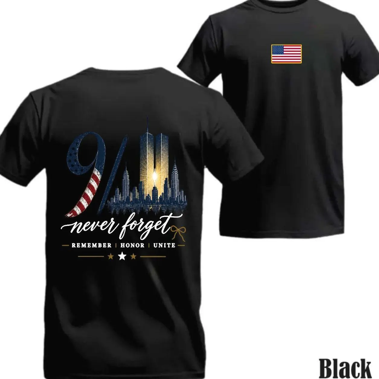9/11 Never Forget T Shirt, September 11 Memorial Shirt, American Flag Tee, Patriot Shirt, Remembrance Shirt, Honor Remember Unite Graphic Tee For Men Women