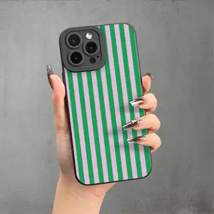 A simple matte anti-drop phone case with green and purple stripes, suitable for iPhone 17 Air/16 Plus/15 Pro Max/14 Pro/13/12/11/XS Max/X phone case, perfect choice for holiday gifts for family, friends, lovers, boyfriends, girlfriends MS444