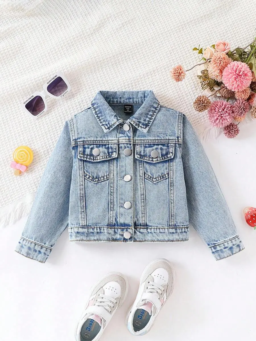Young Girls Denim Jackets,Autumn/Winter New Arrival Blue Light Washed Retro Classic Outerwear,Fashionable Casual School Style Versatile Coats