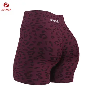 AUROLA Leopard Workout Shorts for Women,Gym Shorts Scrunch Butt Seamless Athletic Shorts summervibes