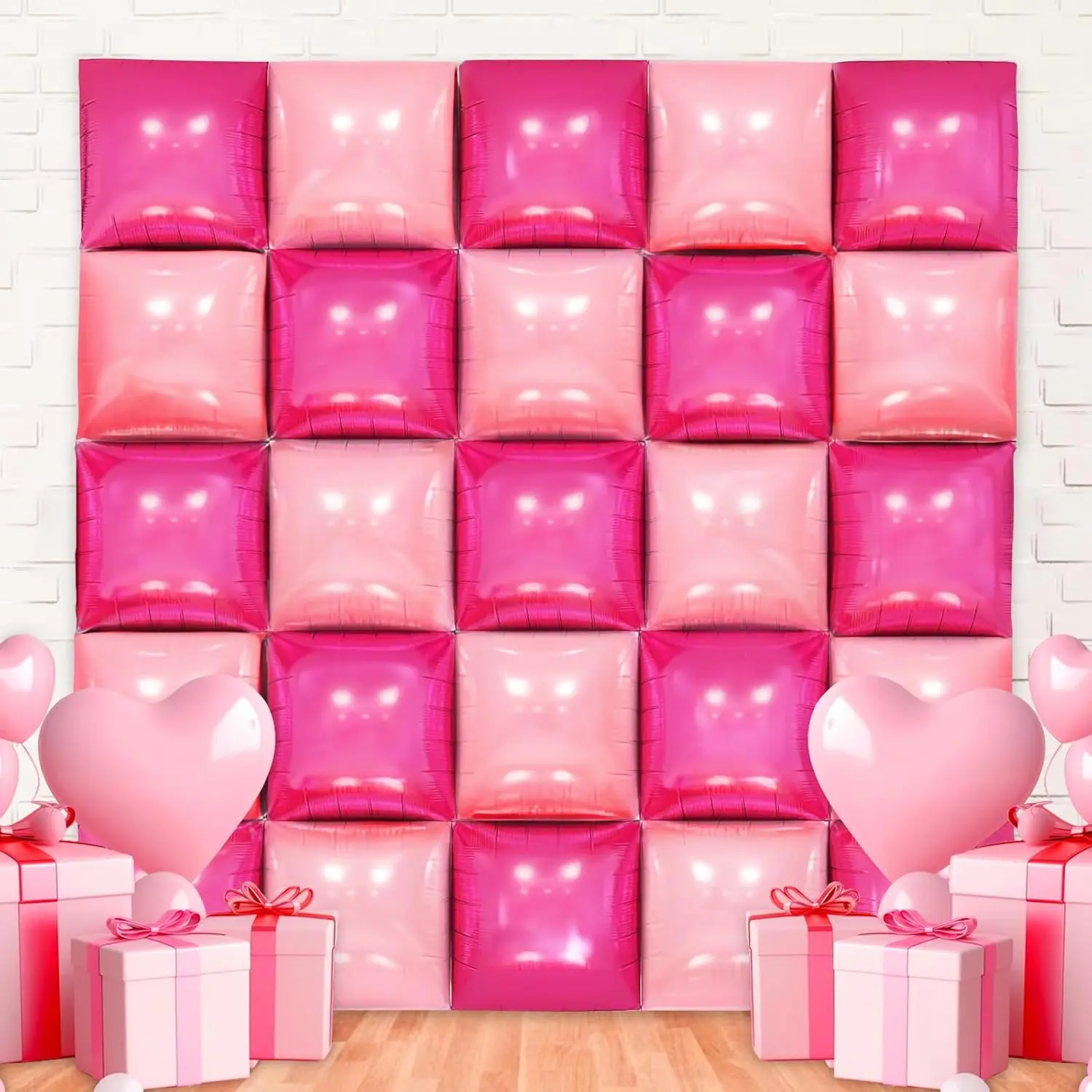 Hot Pink Square Foil Balloons Pink Balloon Wall Backdrop Rose Square Balloon Double Sided Magenta Balloons Arch Tunnel for Anniversary Bachelorette Birthday Valentines Day-25pcs