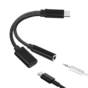 Type C to 3.5mm Charge Audio Adapter 2 in 1 USB Splitter Headphone AUX Cable for Smartphone