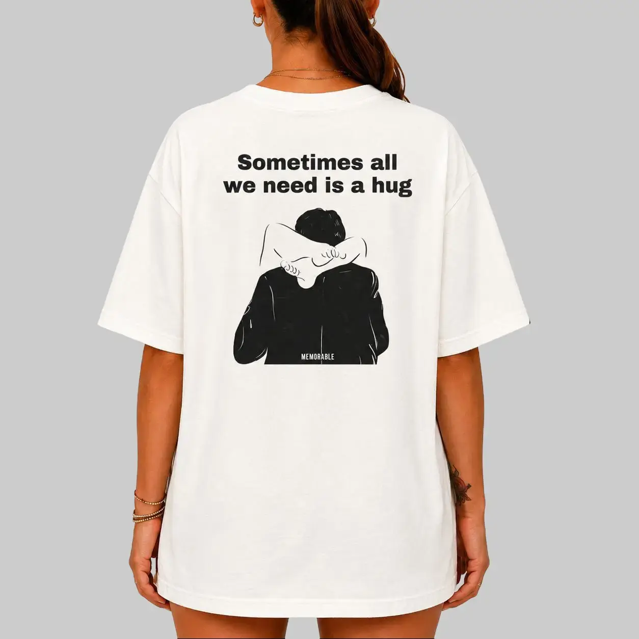 Women's "Sometimes All We Need Is A Hug" Cold Wash Digital Print T-Shirt - Sarcastic Rude Humor Graphic Tee, Edgy Provocative Statement Apparel, Adult Gift Idea, Cold Wash Women's T-Shirts, Digital Print Women's T-Shirts