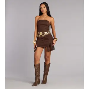 Desert Heat Faux Suede Strapless Mini Dress