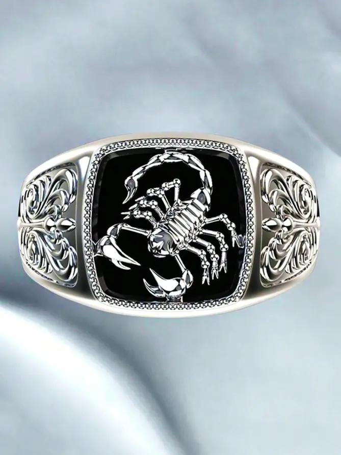 1pc Men's Vintage Scorpion Totem Ring, Gothic Punk Fashion Jewelry, Everyday Accessory Gift