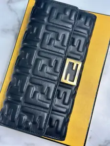 Pre-owned FENDI leather Small Leather Goods black Napa wallet