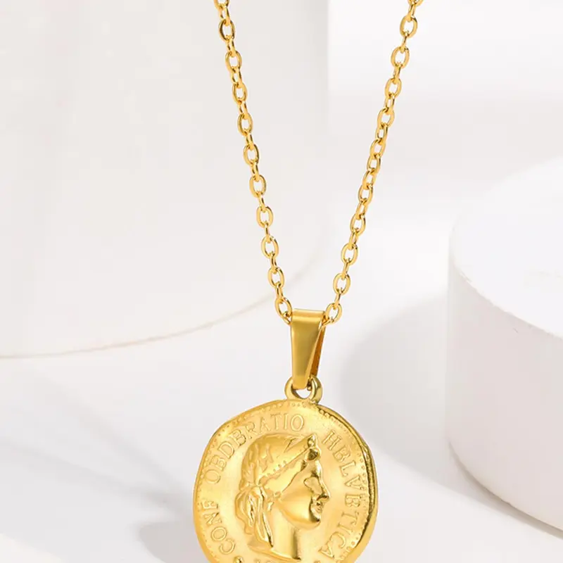 Vintage Coin Design Pendant Necklace for Men & Women, Stainless Steel Jewelry for Daily Wear, Trendy All-match & Exquisite Jewelry for Birthday Gift, Dainty Layering Jewelry, Exquisite Chain Jewelry, Chain Necklaces
