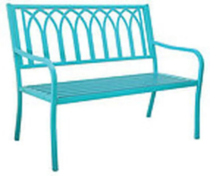 Lakeside Stainless Steel Outdoor Bench - Soho Blue, Aluminium Accents, Fixed Back, Fully Assembled, 35.5 h x 28.5 w x 46.5 d in., Metal, Powder Coated