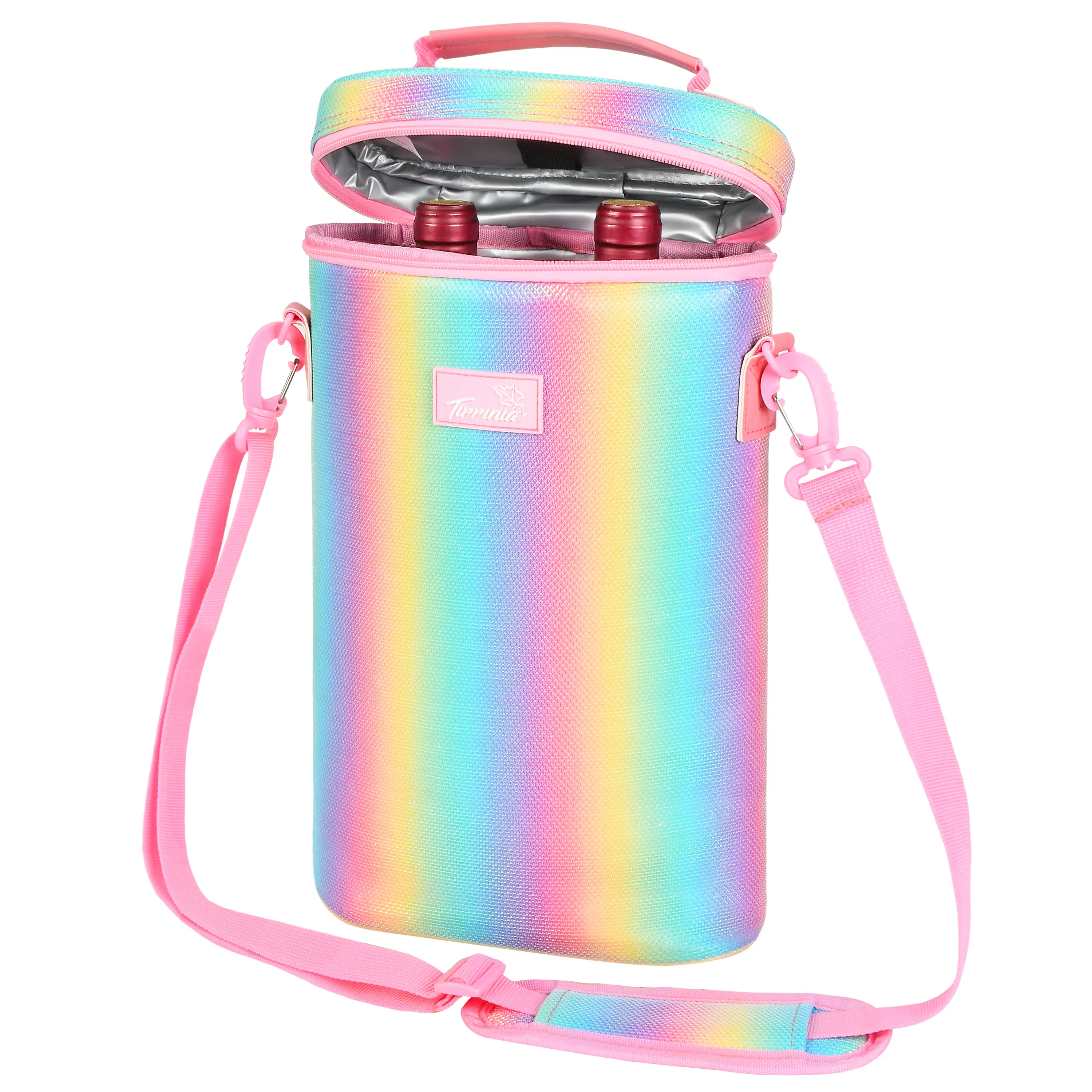 Tirrinia Insulated 2 Bottle Wine Carrier Tote Cooler Bag for Travel Picnic Padded Champagne Glass Carrying Case
