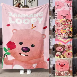 Cute Beaver Print Flannel Blanket, All-Season Comfort, Modern Design, Soft and Warm, Ideal Gift for Naps, Camping, Travel, Throw Blanket