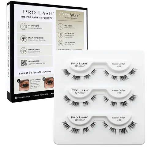 Pro Lash No.08 ProWear Synthetic Mink Eyelash Clusters - Textured, Fluffy, Regular, Seamless, Lightweight Lash Extension with Waterproof Adhesive, 10+ Day Long Lasting, Maintenance-Free, Easy to Apply 3 Sets Classic Cat Eye Black for Daily Elegance