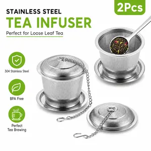 Tea Infuser Set of 2 with Tea Scoop & Drip Trays – 304 Stainless Steel Ultra Fine Mesh Loose Leaf Strainer, Reusable Tea Basket for Rooibos, Green, Black, Herbal & Oolong outdoorfun