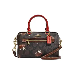 COACH Rowan 17 Top-Zip Exterior Pocket Dual-Card Slot Synthetic Leather Handbag Small Women's Brown and Black