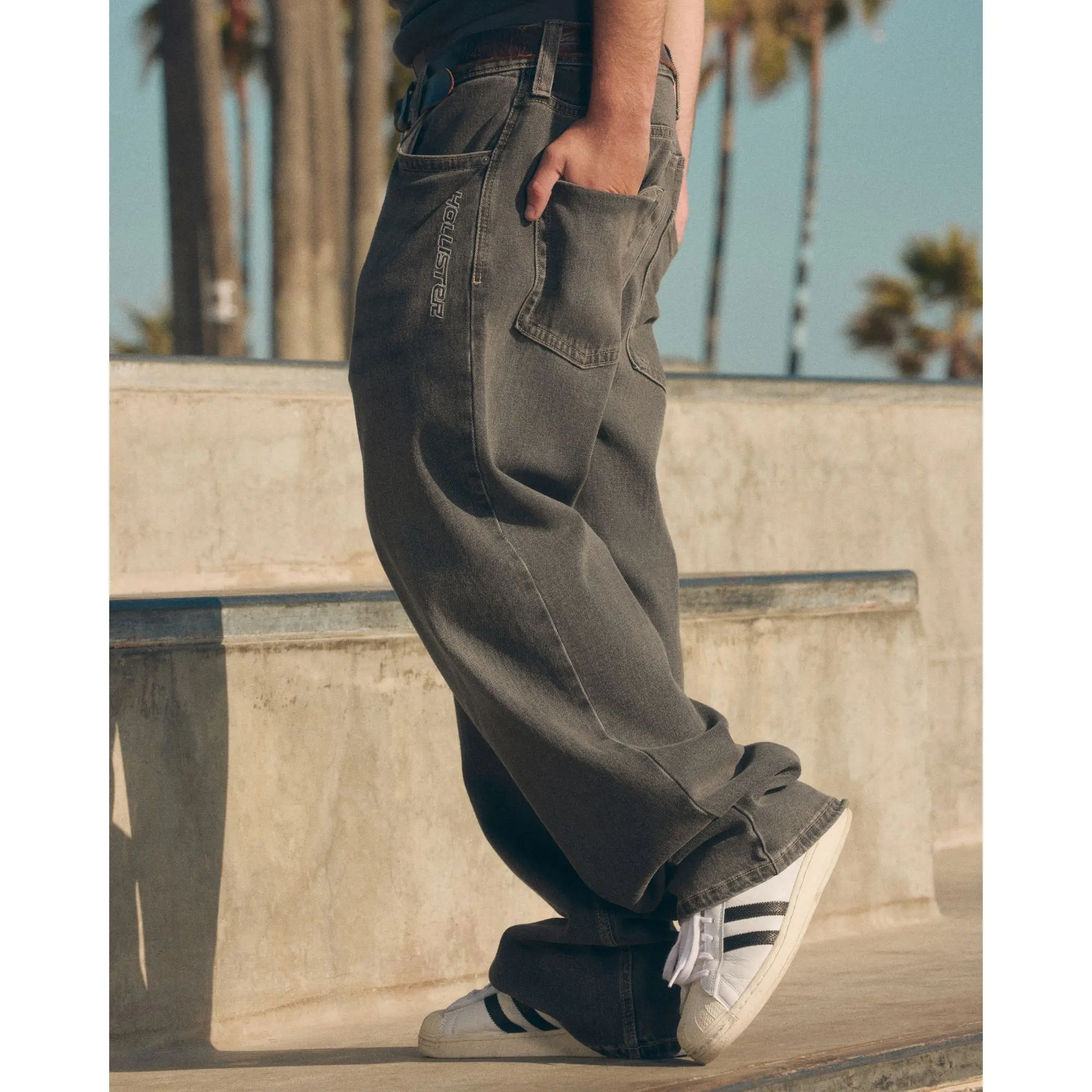 Hollister Low-Rise Logo Graphic Baggy Jeans