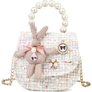 P-CBP017   Girls Princess Bunny Purses Cute Crown Crossbody Bag Handbag with Pearl Handle for girls