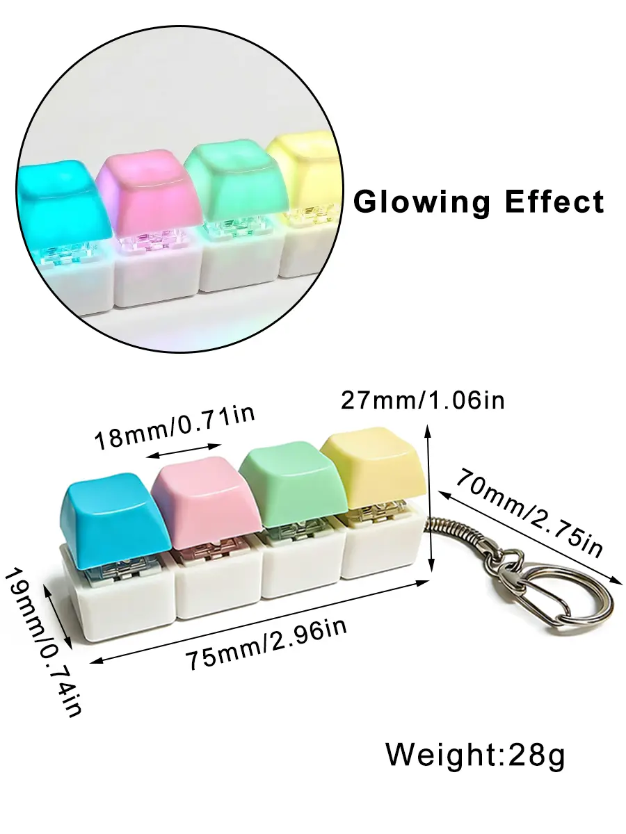 4-in-1 Macaron Color Keyboard Fidget Keychain, Portable Finger Clicker Button Toy, Stress & Anxiety Relief Fidget Gift for ADHD ASMR decompression button keychain