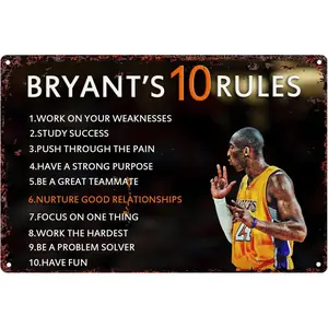 Motivational Quotes Sign Mamba Mentality Poster Basketball Wall Art Inspirational Sport Poster Basketball Posters Basketball Sports Ten Rules Tin Sign Basketball Room Metal Decor For Boys Locker Room