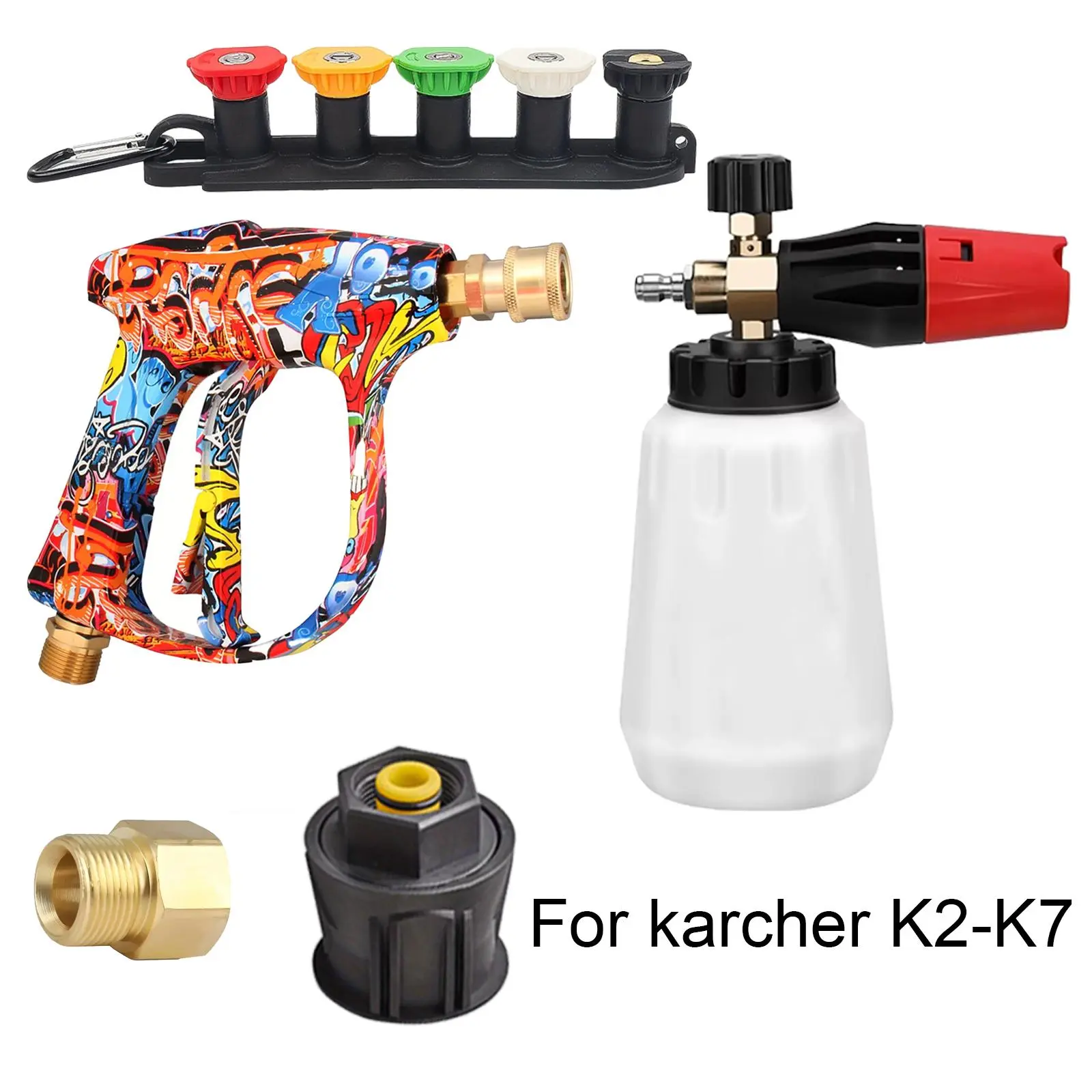 2026 New Graffiti High-pressure Water Sprayer,Foam Sprayer with 1/4 Fast Nozzle Set & Rubber Nozzle Bracket, Suitable for Karcher K2-k7 Cleaning Machine, Car Washing Spray, Adjustable Foam Sprayer, Car Wash Tool, Car Wash Accessories, Car Wash Equipment