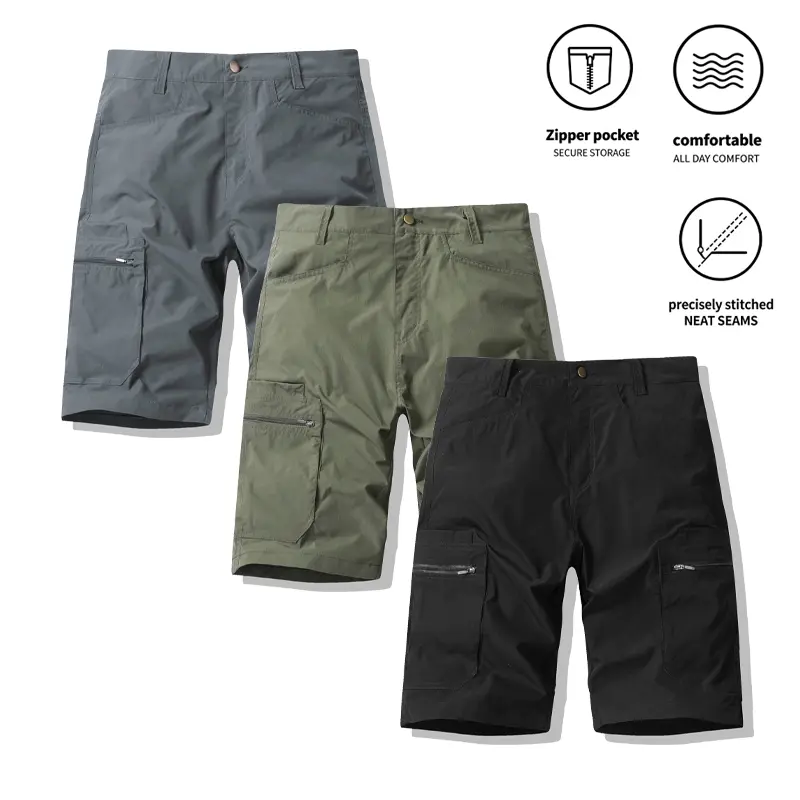 3 Pack Men's Cargo Shorts with Zipper Pockets Quick Dry Breathable Casual Summer Shorts for Work Hiking Outdoor Wear clothes pants