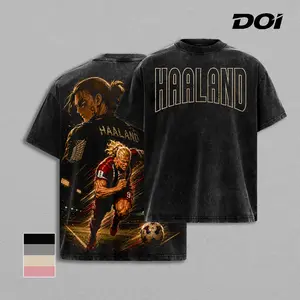 Haaland Norway # 9 Titan Striker Washed Vintage Graphic T-Shirt, Retro Soccer Superstar Anime Style Tee, Premium Heavyweight Cotton Loose Fit Streetwear Unisex Shirt, Y2K Football Fan Tee, 2026 Game Day Gift For Football Fans