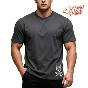 Buy 4 Get 1 Free 5-Pack Men’s Dark Gray Cotton T-Shirts with White Ink Cherub Angel Print, Casual Streetwear Tees, Loose Fit Short Sleeve, Minimalist Aesthetic Graphic, Soft Breathable Fabric, Everyday & Gym Outfits, Sizes S–3XL, 5-Piece Value Bundle