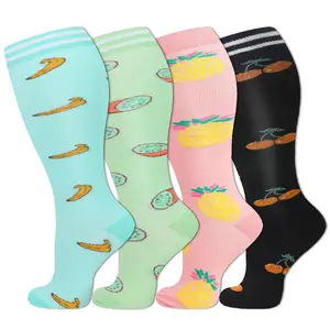 STANDWAY 4 Pairs Plus Size Compression Socks for Men & Women - Extra Wide Calf Design, 15-20mmHg, Below-the-Knee Socks, Breathable and Non-sticky, Promotes Circulation and Reduces Leg Pressure, Ideal for Nurses, Flying, Travel, and Running.