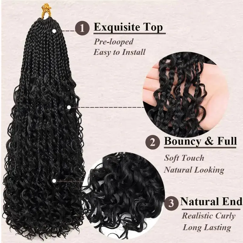 2026 NEW Synthetic Goddess Box Braids Crochet Hair With Curly Ends, Pre Looped Bohomian Crochet Box Braiding Hair Extensions for Women