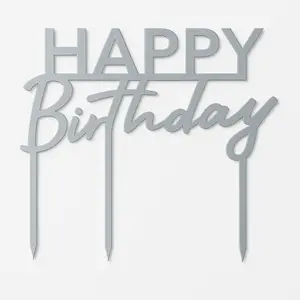 Silver "Happy Birthday" Cake Topper