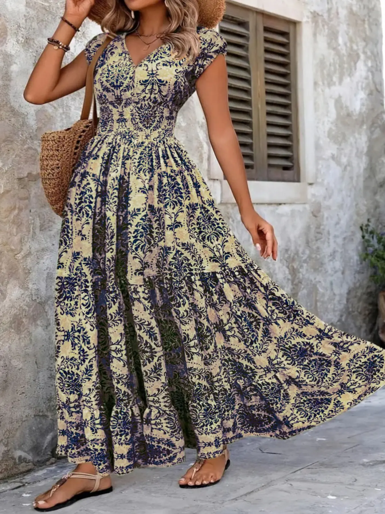 Boho Floral Maxi Dress | V Neck | Smocked Waist | Flowy Ruffle Hem | Women Summer Vacation Outfits - TikTok Shop Boho Floral Maxi Dress | V Neck | Smocked Waist | Flowy Ruffle Hem | Women Summer Vacation Outfits - TikTok Shop