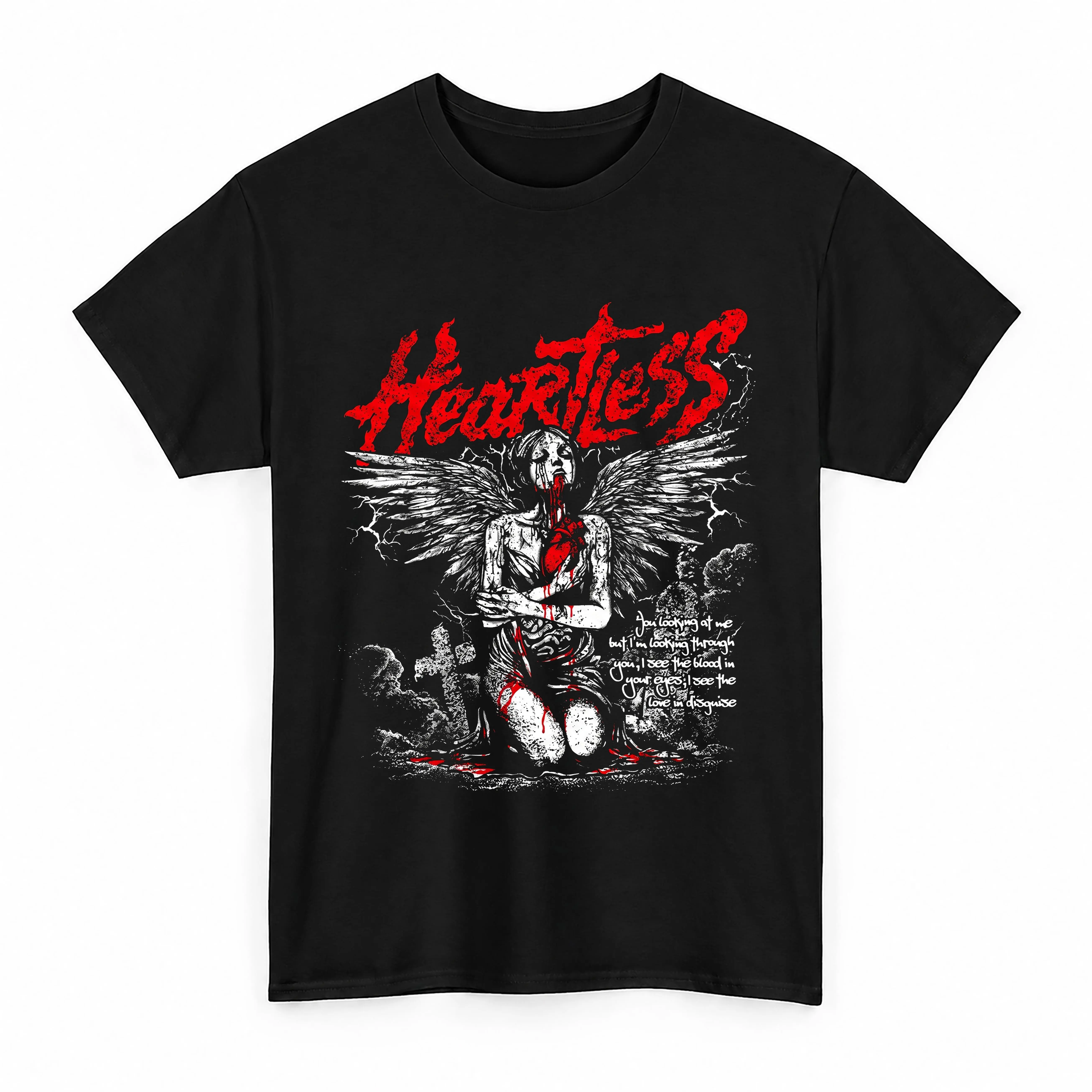 Heartless Dark Angel Bleeding Heart Tee Gothic Graphic T-Shirt To Match Crimson Red Kicks