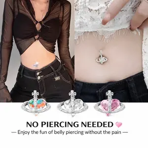 No Piercing Belly Button Ring – Clip On Crystal Heart Navel Jewelry, Cute & Sparkly Belly Bling for Women