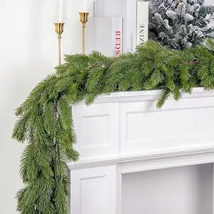 2 Pcs 6 Ft 45 Branches Christmas Garland,Artificial Greenery Garland Artificial Faux Greenery Garland for Holiday Christmas Decorations Indoor Mantle,Holiday Party Decorations