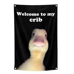 Welcome To My Crib Flag Funny Duck Tapestry 2x3Ft Indoor Outdoor Wall Art Tapestry for Bedroom Teens Room Decoration Living Room Bedroom