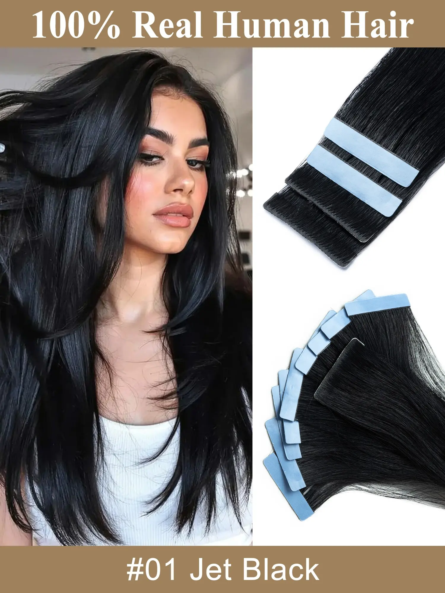 Invisible Tape in Hair Injection Tape in Human Hair Extensions, Human Hair Weave, Real Hair Extensions #60 PU Weft Tape On 10pcs/pack Add Volume For Side Hair, Increases Hair Volume, Easy to Use, Durable and Strong Hold